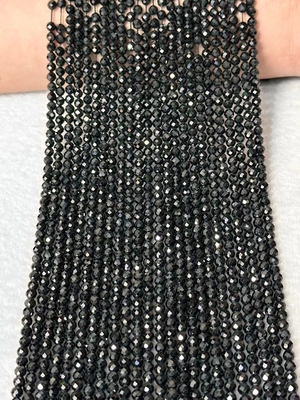 2MM 3MM天然水晶 黑尖晶刻面散珠 盘珠 方糖半成品手链项链配珠