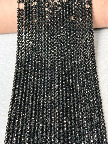 2MM 3MM天然水晶 黑尖晶刻面散珠 盘珠 方糖半成品手链项链配珠