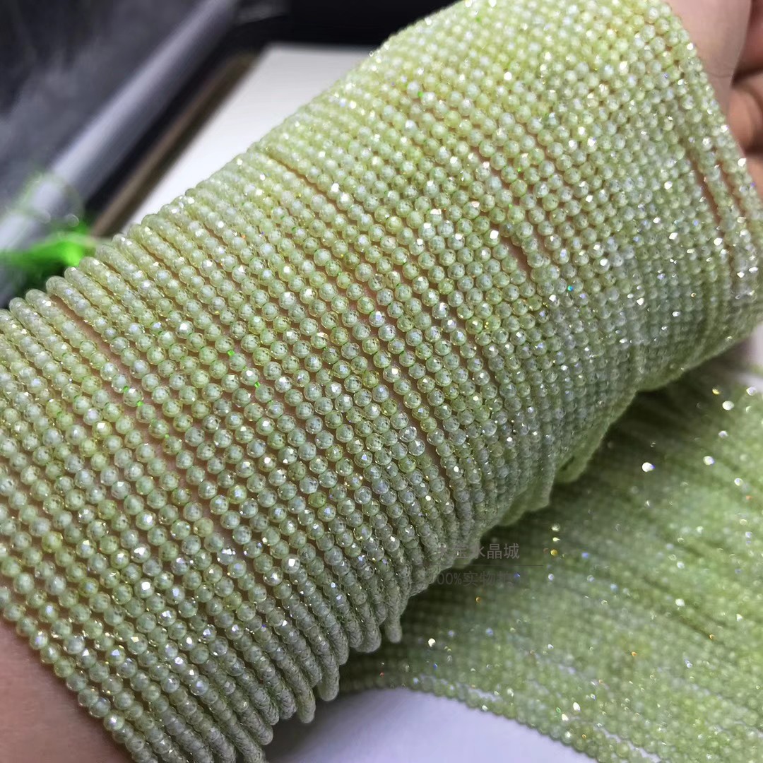 天然水晶绿色锆石刻面半成品散珠