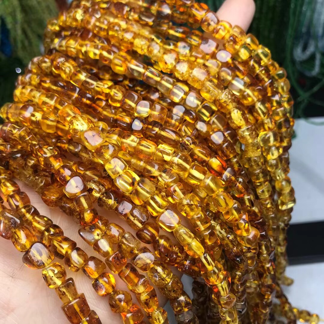 6-7MM天然水晶 蜜蜡花珀随型方糖散珠半成品手链项链配件配珠饰品