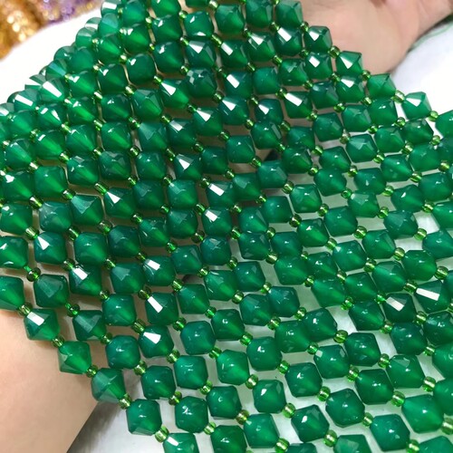 8x8MM天然水晶绿玛瑙切角飞碟尖珠 钻石面棱形碟珠水晶散珠半成品