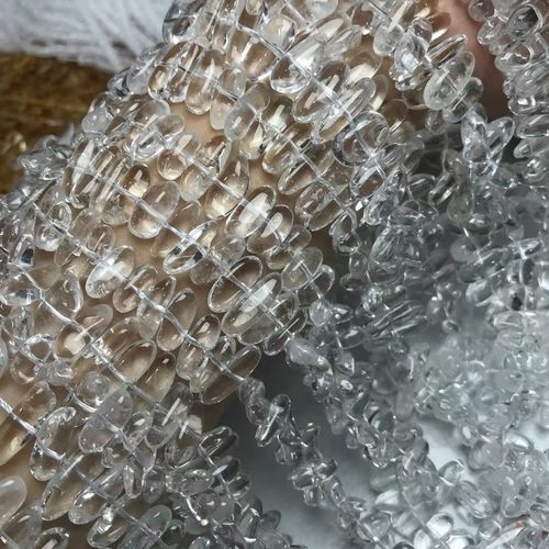 10-15MM天然水晶 白水晶中孔长牙散珠半成品手链项链配件配珠