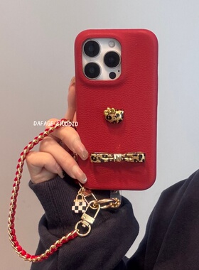 复古金属豹纹蝴蝶结链条适用苹果14Promax手机壳16女16pro苹果17promax韩15苹果17