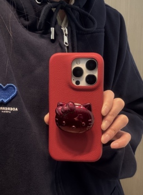 ins新年红色招财猫支架适用苹果14Promax手机壳16女16pro苹果17promax韩15苹果17