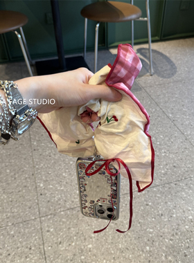 ins甜妹镜面猫咪樱桃腕带适用苹果14Promax手机壳16女13pro苹果15promax韩15