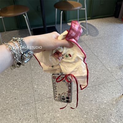 ins甜妹镜面猫咪樱桃腕带适用苹果14Promax手机壳16女13pro苹果15promax韩15