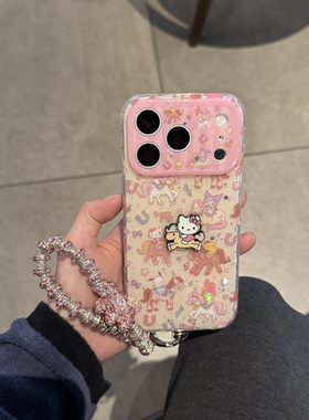 ins韩系可爱春天碎花凯蒂撞色手机挂链适用苹果14Promax手机壳16女16pro苹果17promax韩15苹果17