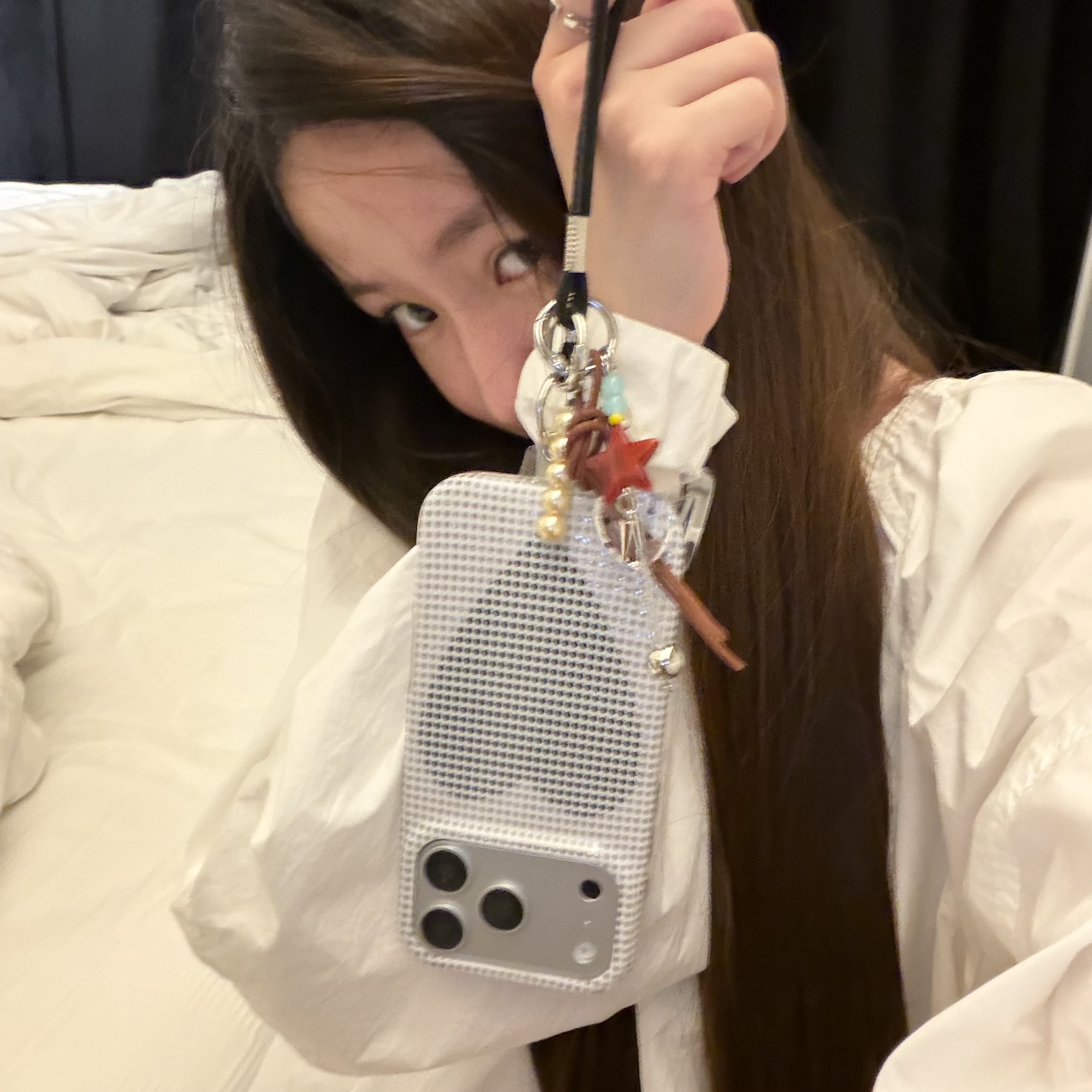 韩系ins同款纯白格纹爱心黑波点爱心闪粉手提适用苹果15Promax手机壳16女16pro苹果17promax韩15苹果17Pro
