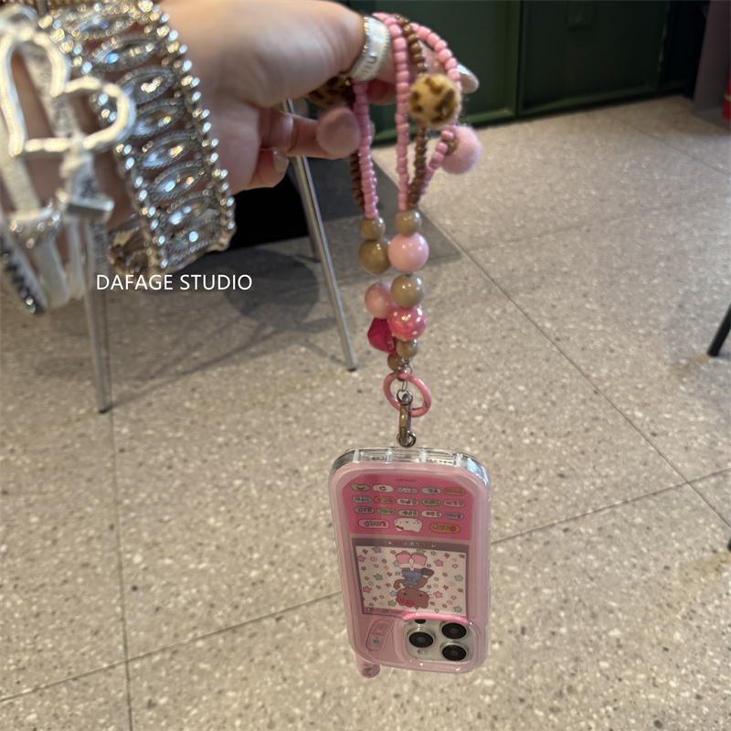 ins可爱猫咪bb机链条适用苹果14Promax手机壳16女13pro苹果15promax韩15