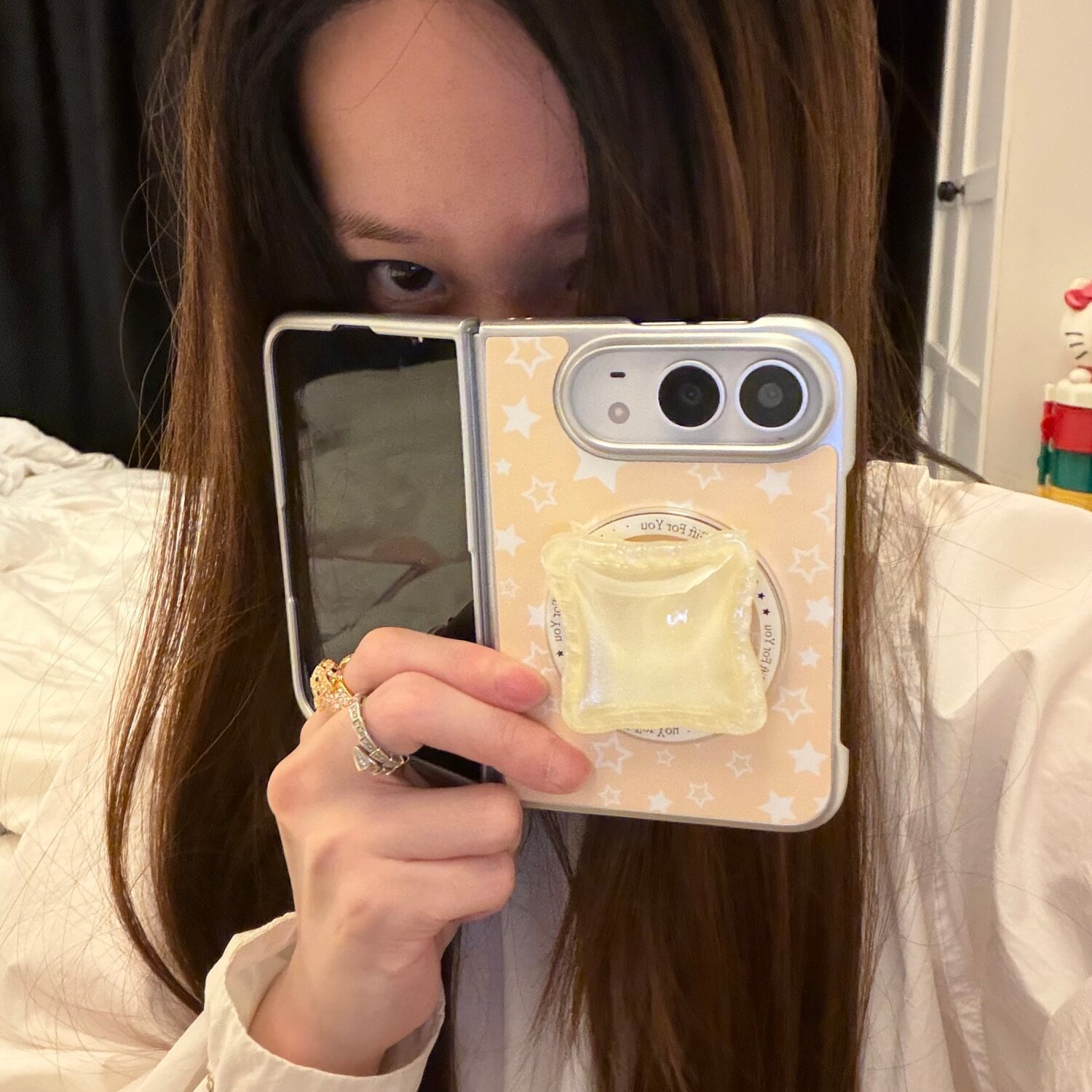 磁吸奶黄支架星星波点可爱猫猫腕带适用iPhoneDuo手机壳苹果Duo少女心可爱