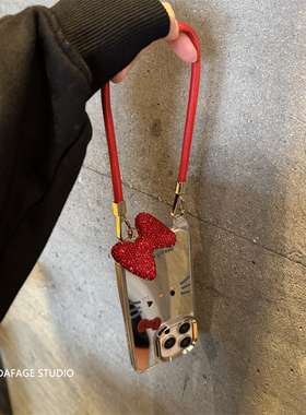 ins镜面可爱猫咪闪钻蝴蝶结手提适用苹果14Promax手机壳16女13pro苹果15promax韩17promax