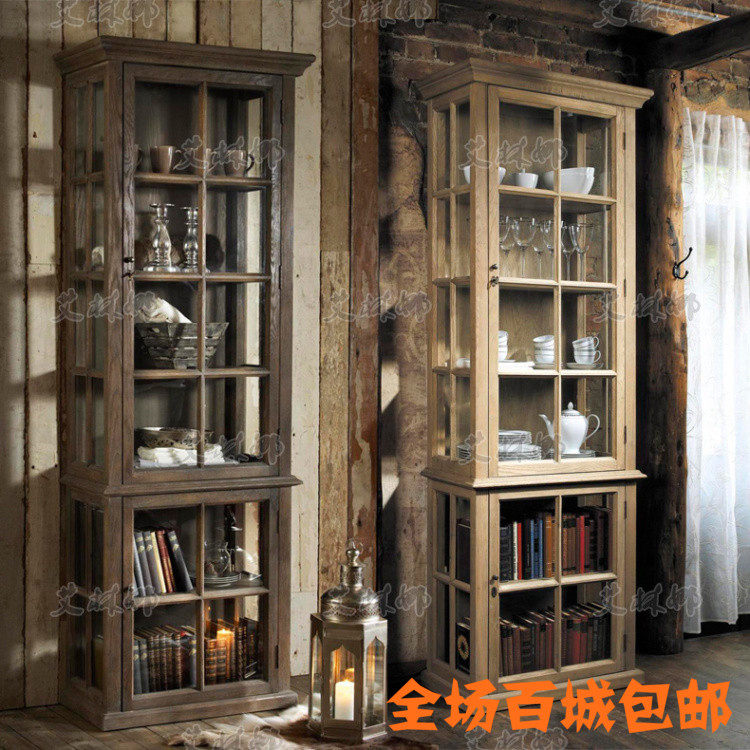 美式复古实木酒柜 简约餐边柜储物红酒柜 橡木书柜玻璃柜子展示柜|msdalam kategori perabot kediaman, kabinet, wain sejuk - dari Buy2taobao.com untuk memberikan perkhidmatan ejen Taobao profesional membeli