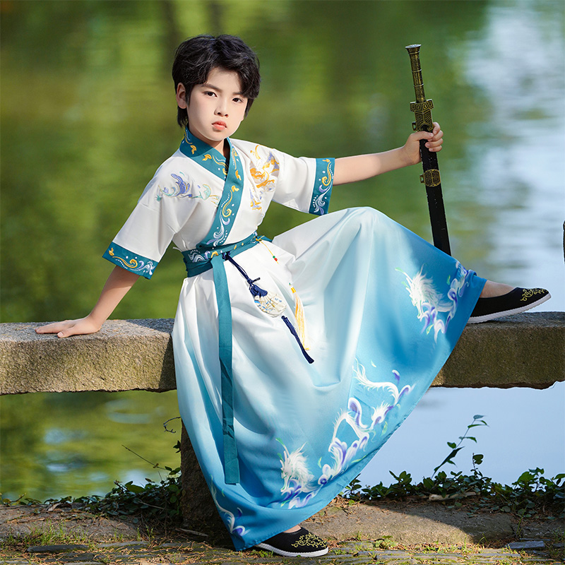 薄款夏季男孩短袖中国风汉服