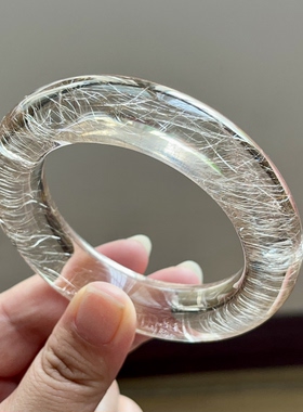 新品上架 天然白发晶手镯 女款宽版 胖圆 56.3mm
