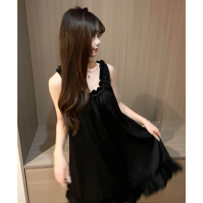 短款高级黑外穿睡裙新款女夏季爆款修身防醋酸缎家居服缎面衣裙女