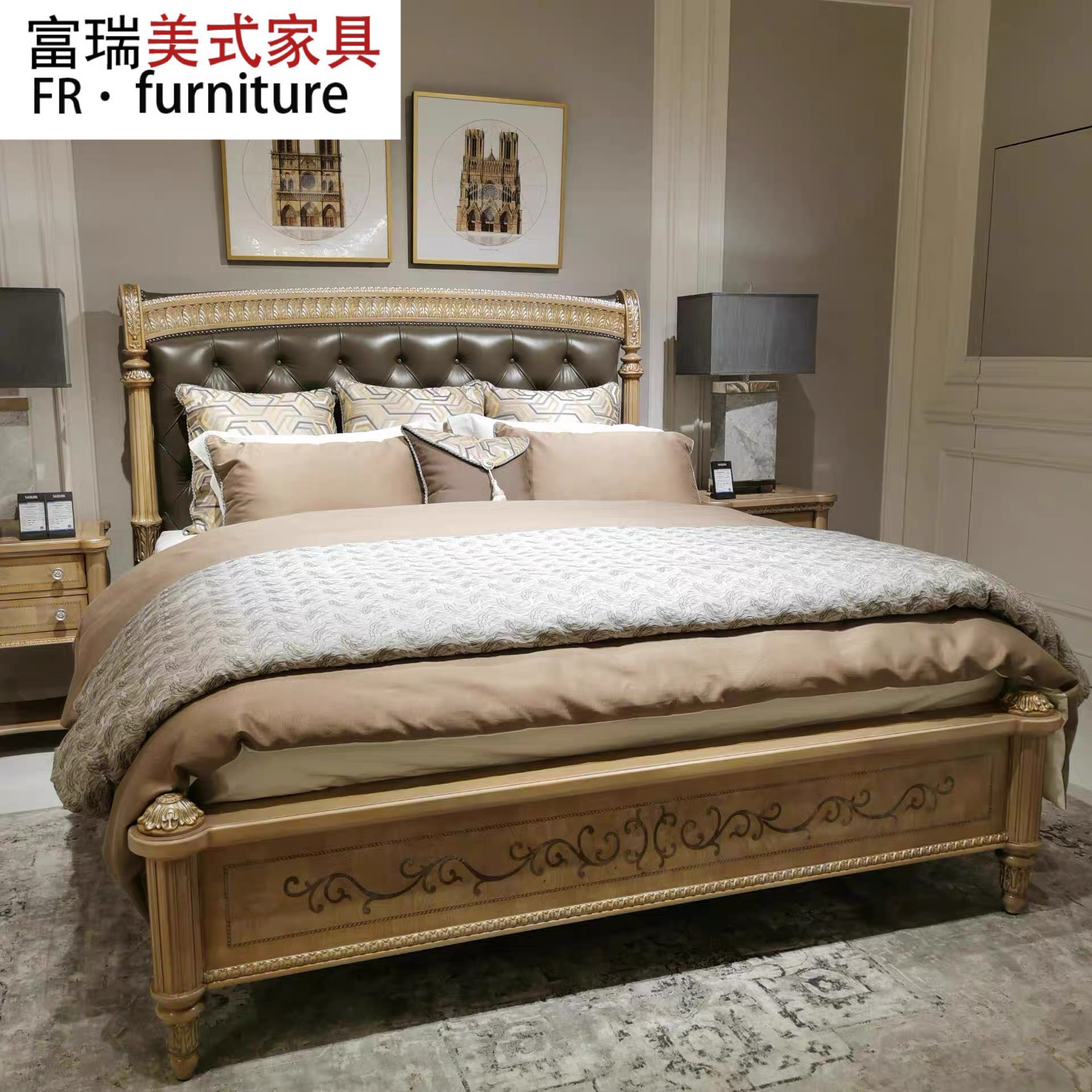 福益家居FOOKYIK意式翡冷翠欧式雕花床主卧双人床现代轻奢家具