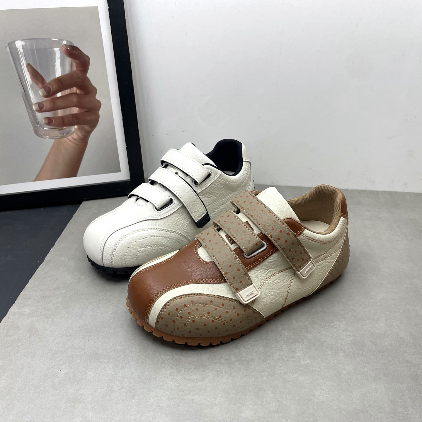 2026春季新款真皮德训鞋深口魔术贴拼色复古休闲女单鞋韩版小白鞋,女鞋,深口单鞋,淘宝优惠券,粉丝福利购,淘宝优惠卷