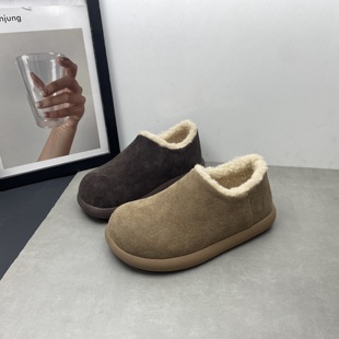 真皮版!加绒小土豆丑萌女鞋2025冬季新款磨砂牛皮一脚蹬懒人棉鞋