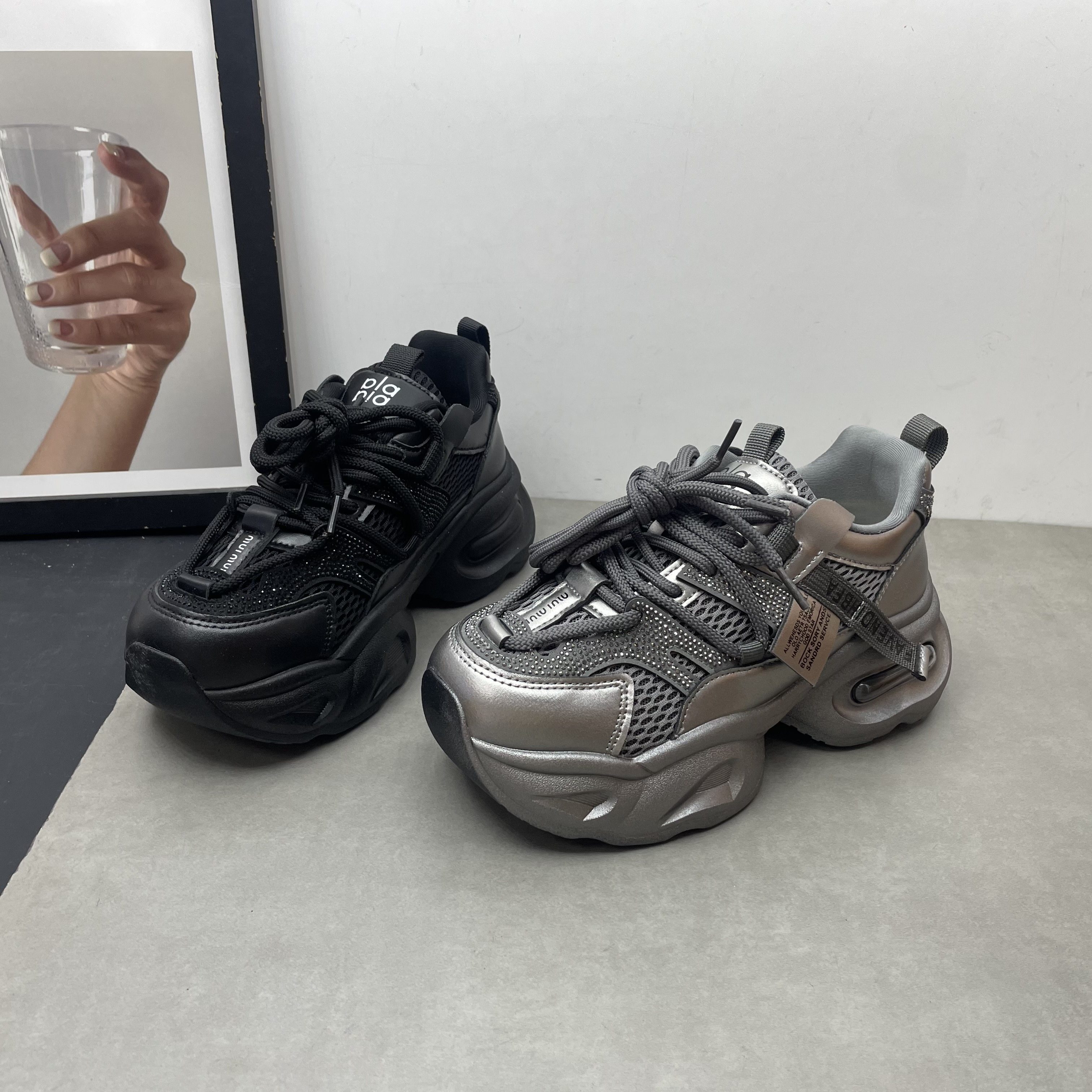 工厂处理女鞋2026春季新款圆头深口系带网面透气增高老爹鞋女单鞋,女鞋,深口单鞋,淘宝优惠券,粉丝福利购,淘宝优惠卷