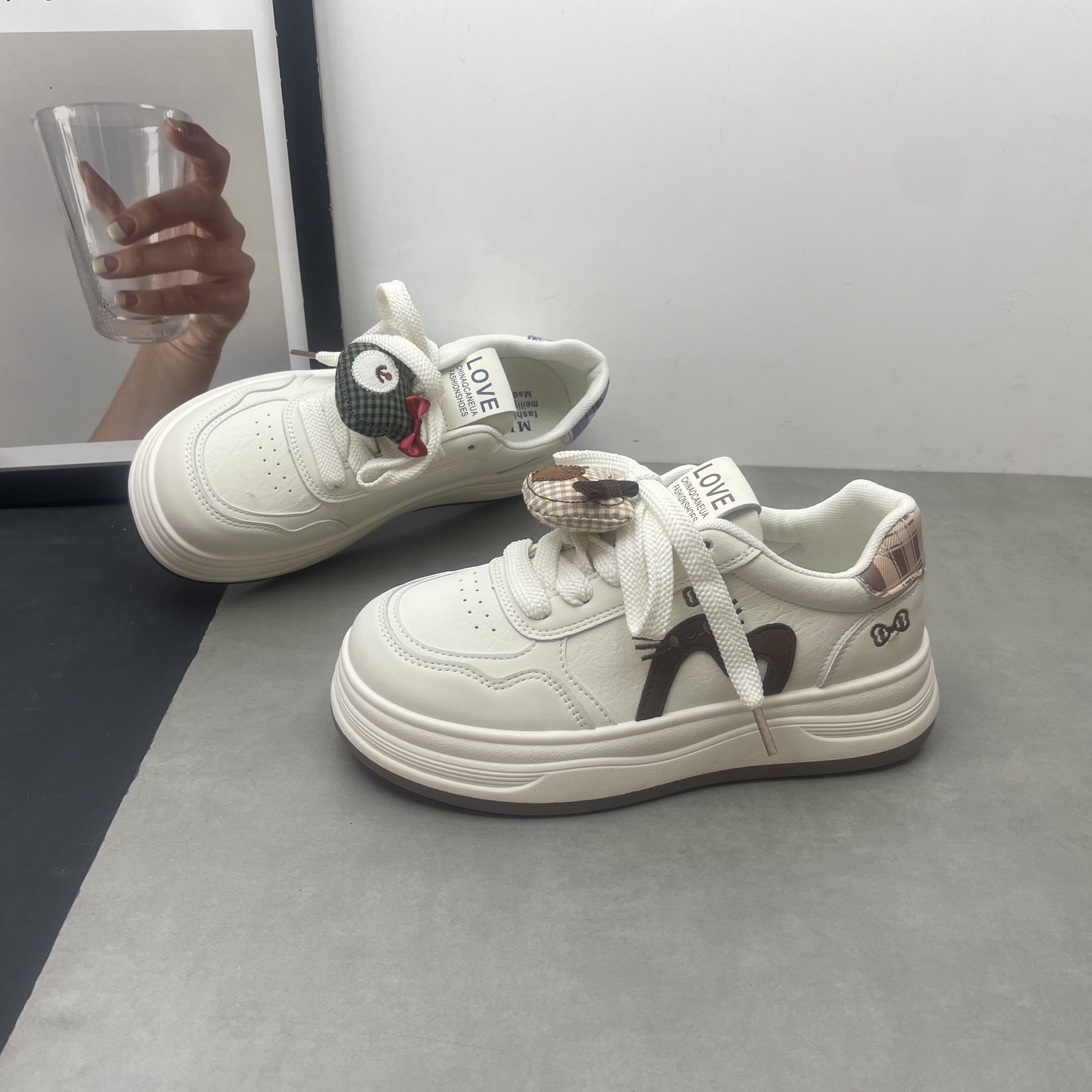 2026春季新款圆头深口系带松糕厚底韩版可爱休闲板鞋小白鞋女单鞋,女鞋,深口单鞋,淘宝优惠券,粉丝福利购,淘宝优惠卷