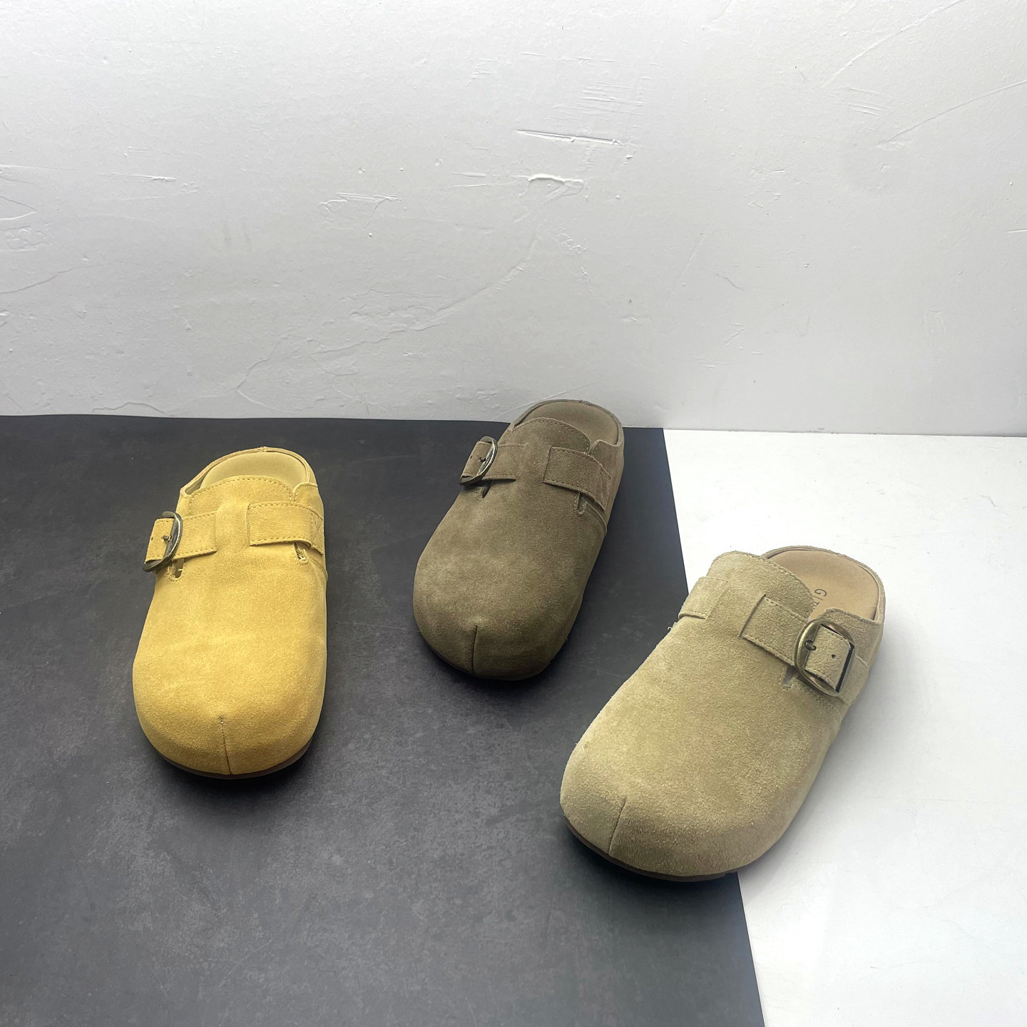 2026春季新款勃肯鞋磨砂牛皮厚底包头半拖时尚复古懒人鞋女士拖鞋