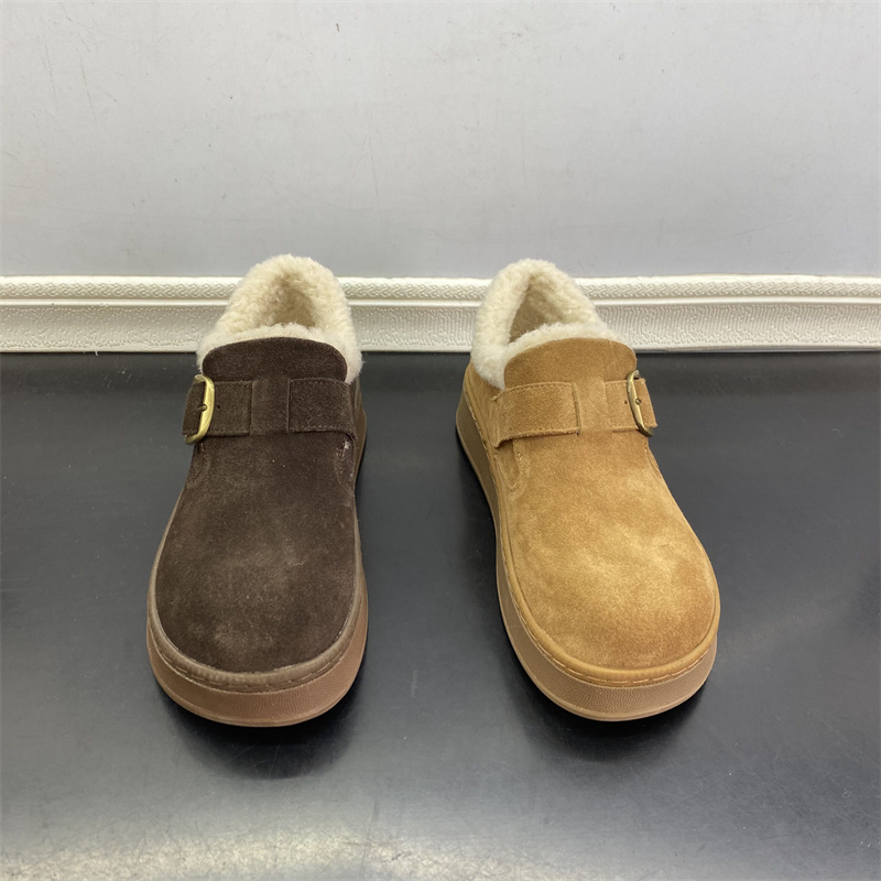 2025冬季新款真皮勃肯鞋一脚蹬英伦风加绒保暖毛口女士棉鞋休闲鞋
