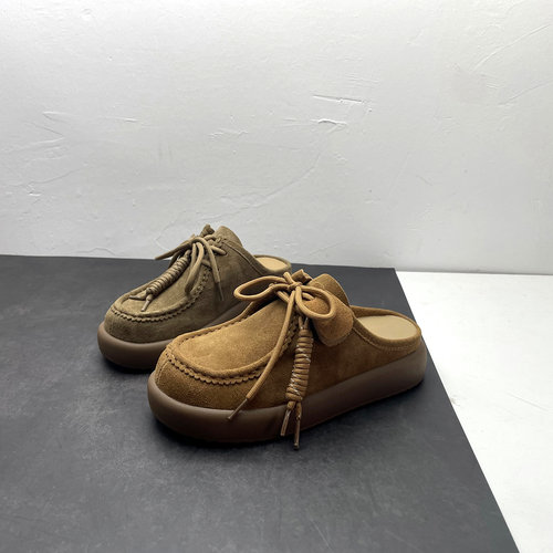 2026春季新款女鞋休闲厚底磨砂皮包头拖外穿懒人穆勒鞋