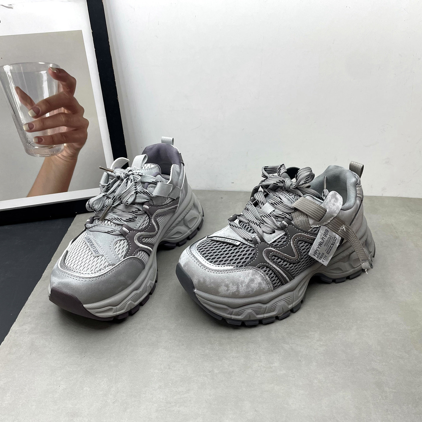 2026春季新款老爹鞋圆头深口系带增高厚底网面透气舒适百搭女单鞋,女鞋,深口单鞋,淘宝优惠券,粉丝福利购,淘宝优惠卷