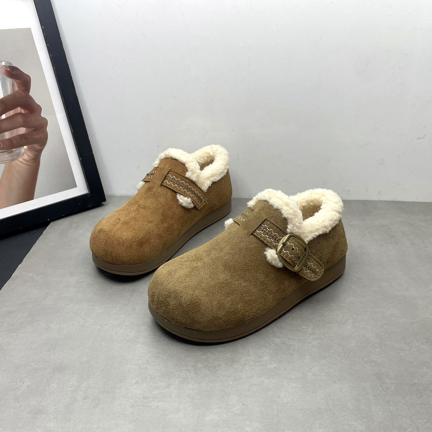 2025冬季新款女鞋加绒保暖一脚蹬平底防滑英伦风勃肯鞋时尚女棉鞋,女鞋,棉鞋,淘宝优惠券,粉丝福利购,淘宝优惠卷