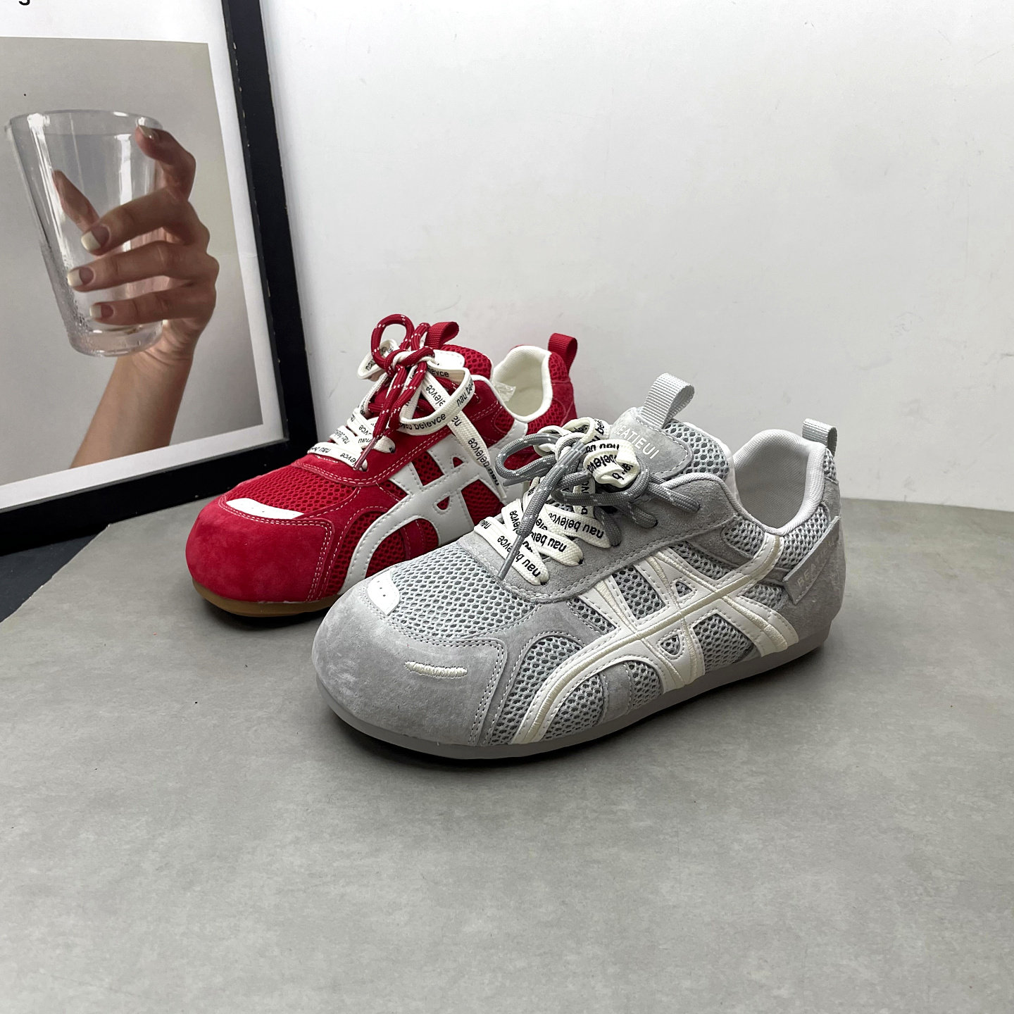 2026春季新款真皮女鞋圆头深口系带网面透气复古德训鞋休闲女单鞋,女鞋,德训鞋,淘宝优惠券,粉丝福利购,淘宝优惠卷