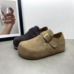 女士单鞋 工厂断码 真皮增高厚底英伦风复古勃肯鞋 2025秋冬新款 女鞋