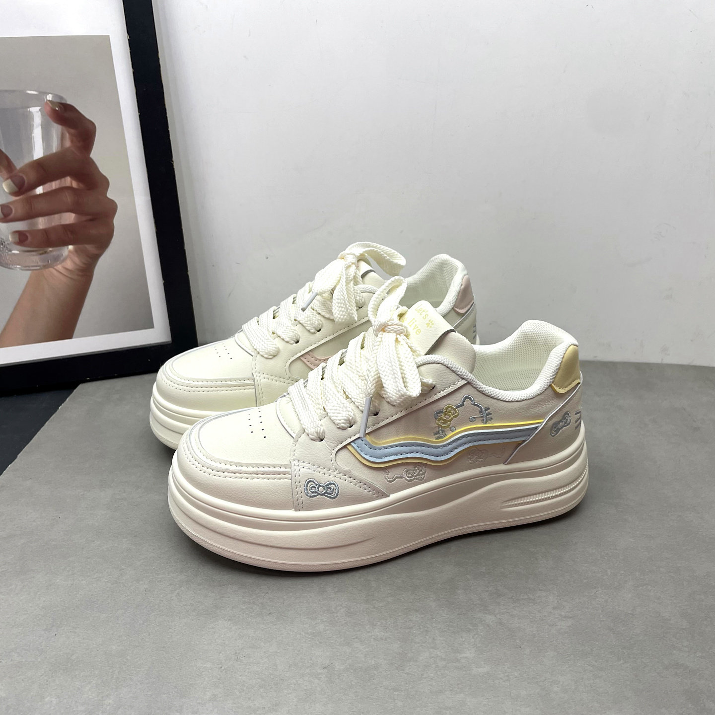 2026春季新款女鞋圆头深口系带可爱甜美风增高厚底小白鞋女士单鞋,女鞋,深口单鞋,淘宝优惠券,粉丝福利购,淘宝优惠卷