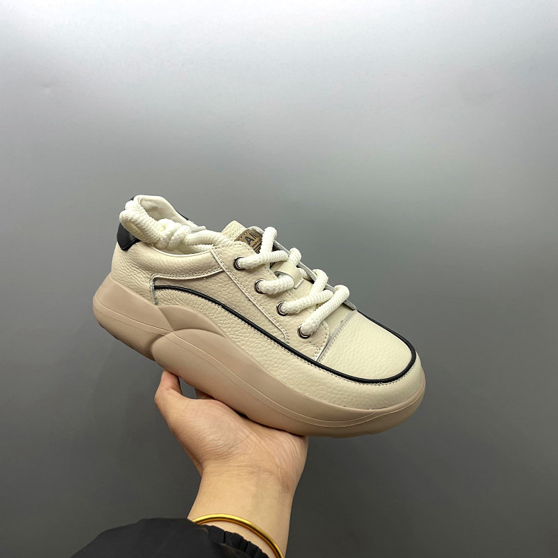 外贸撤柜处理2025春季新款真皮圆头深口系带厚底丑萌休闲板鞋女鞋,女鞋,时尚休闲鞋,淘宝优惠券,粉丝福利购,淘宝优惠卷