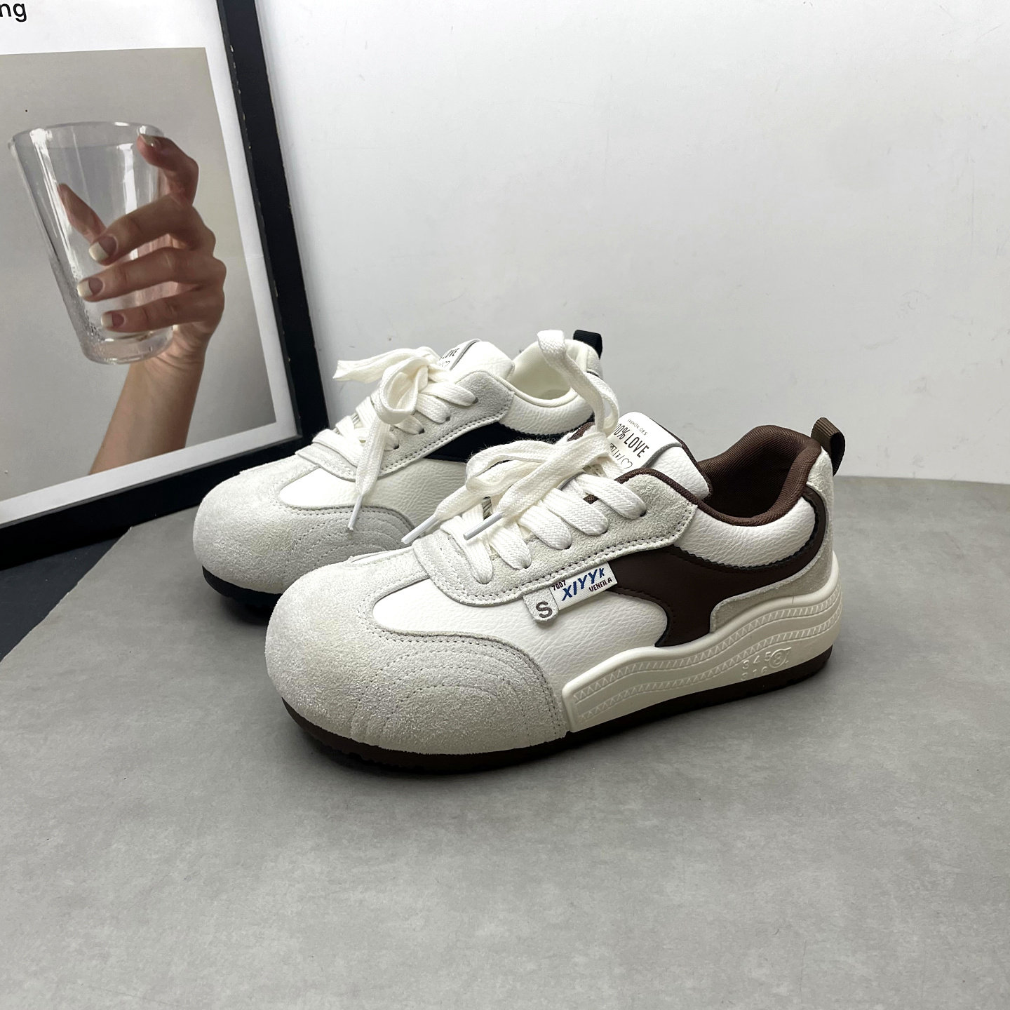 2026春季新款德训鞋圆头深口系带平跟软底舒适百搭小白鞋女士单鞋,女鞋,德训鞋,淘宝优惠券,粉丝福利购,淘宝优惠卷