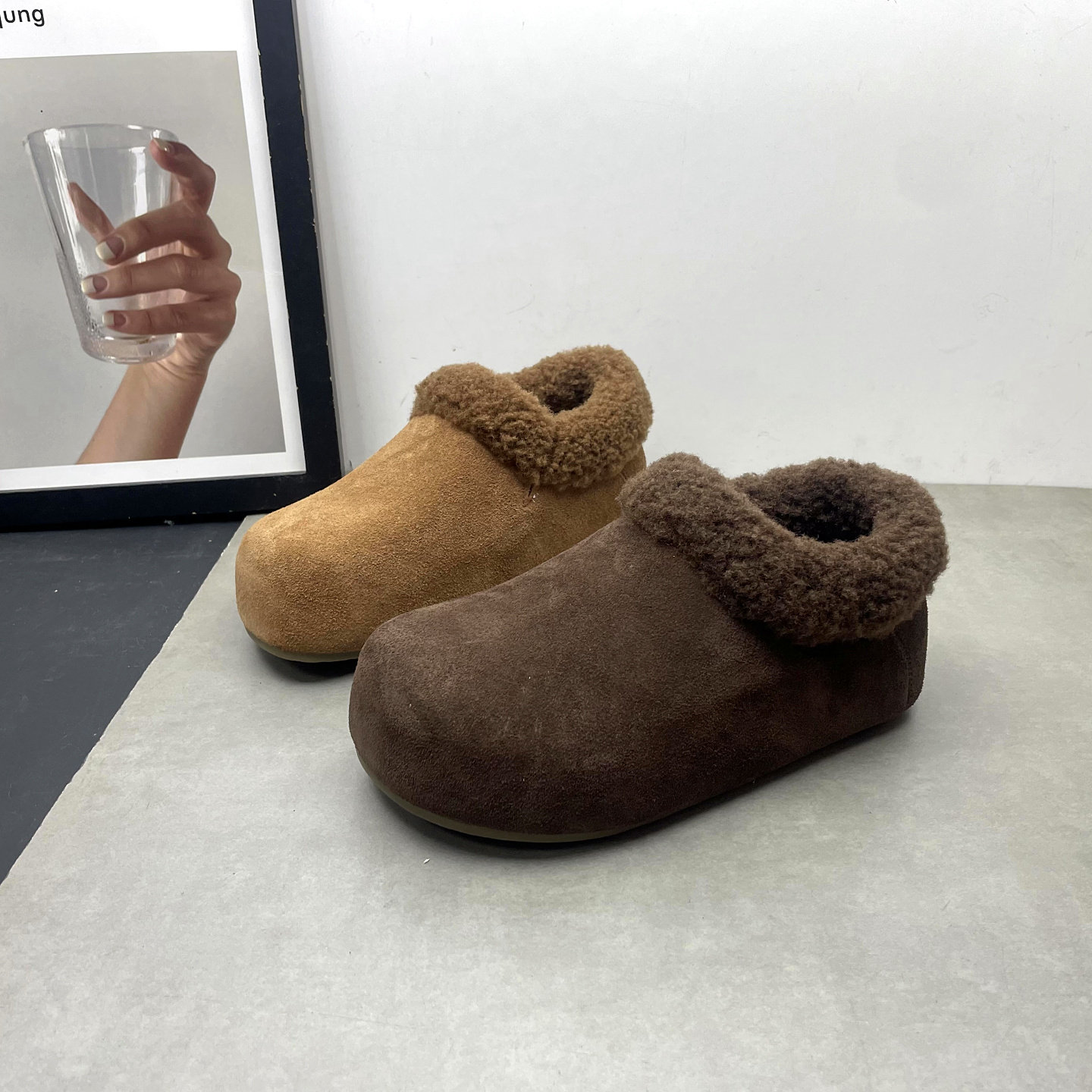 2025冬季新款真皮女鞋圆头一脚蹬毛口复古勃肯鞋防滑软底女士棉鞋,女鞋,棉鞋,淘宝优惠券,粉丝福利购,淘宝优惠卷