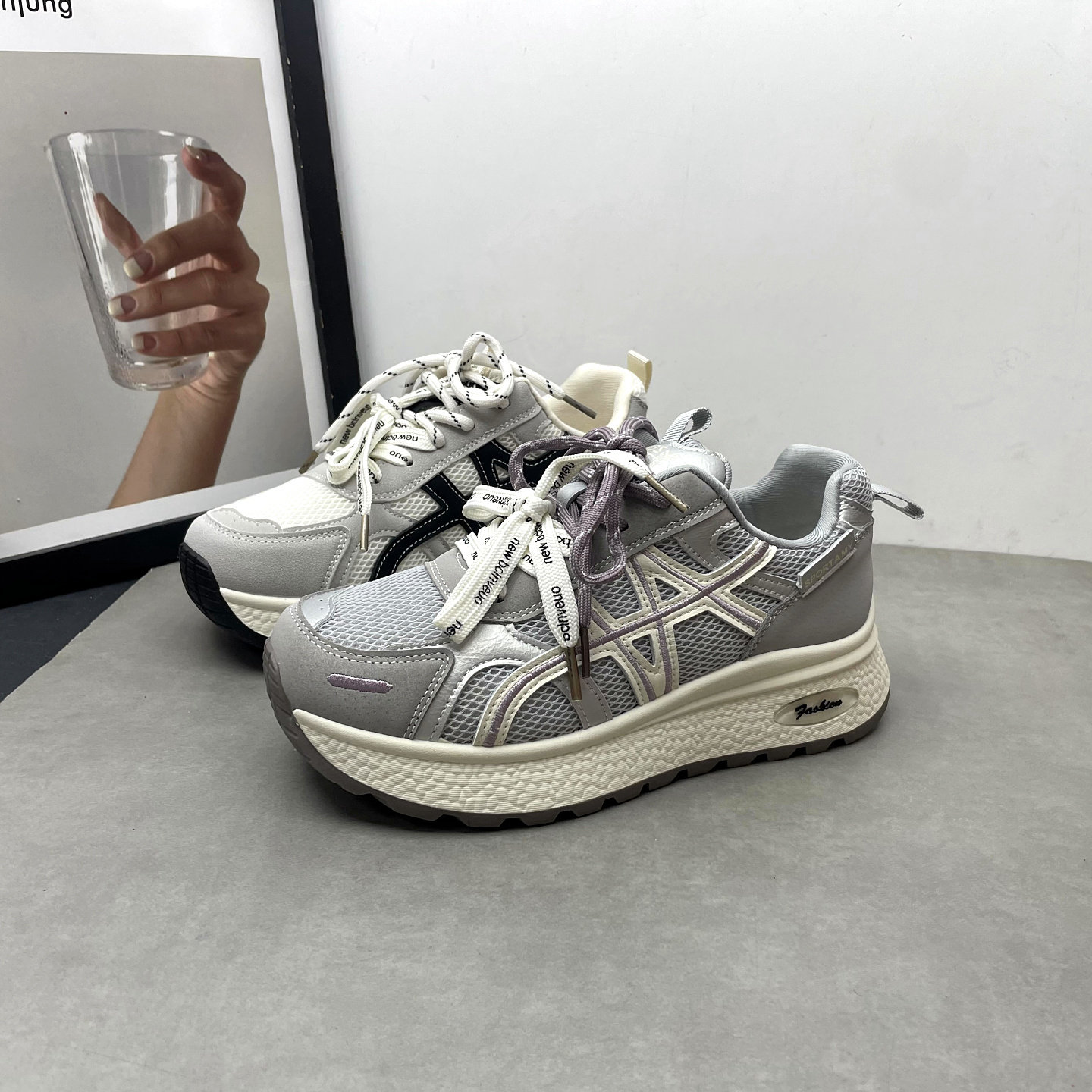 2026春季新款女鞋圆头深口系带平跟厚底轻便网面透气阿甘鞋女单鞋,女鞋,深口单鞋,淘宝优惠券,粉丝福利购,淘宝优惠卷