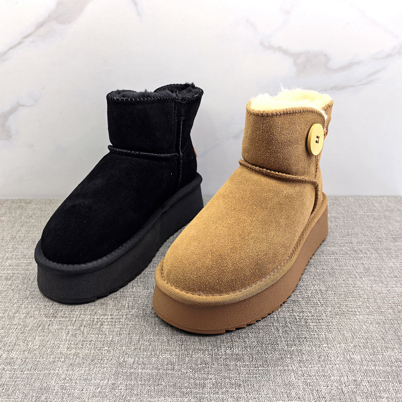 断码清仓处理2024冬季新款真皮厚底时尚雪地靴短筒休闲防滑女棉靴