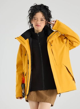 【PATA】谷子黄冲锋衣适用三合一两件套防风防水登山服户外冲锋衣