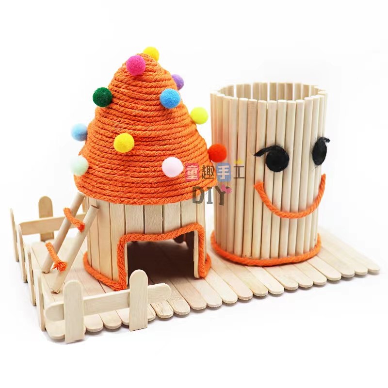彩色笔筒儿童幼儿园手工制作变废为宝材料包雪糕棒冰棒棍diy木片