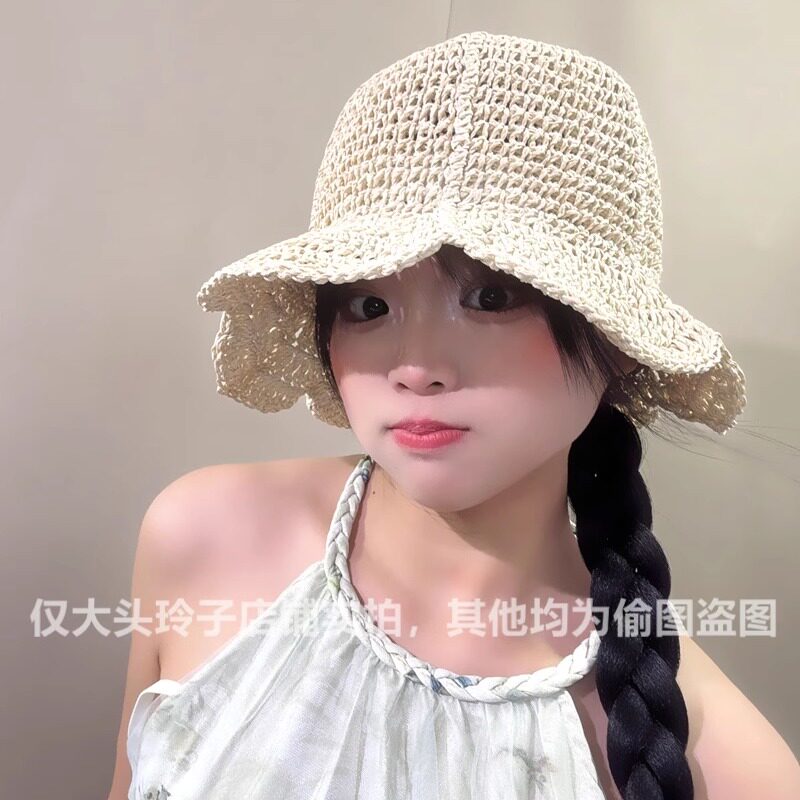 荷叶边慵懒风手工编织草帽女夏季