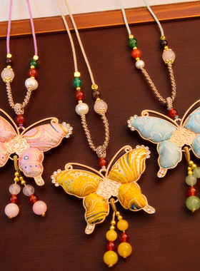 非遗仿宋锦双面蝴蝶项链女款新中式毛衣链吊坠国风旗袍挂件配饰品