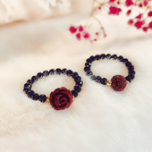 朱砂玫瑰花狐狸猫咪食指戒指网红爆款 小众设计珍珠素圈解压指环女