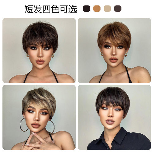 时尚跨境热销夏季短发微卷欧美风自然假发女bobo减龄全头套式hair
