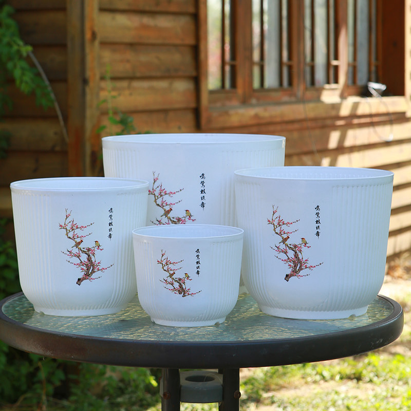 新款加厚耐用环保白色大号塑料花盆树脂仿陶瓷绿植种球月季包邮