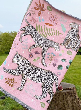 英国订单Karen mabon沙发毯客厅挂毯装饰毯毛毯复古动物粉红豹