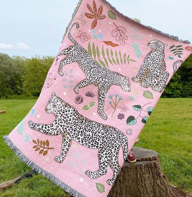 英国订单Karen mabon沙发毯客厅挂毯装饰毯毛毯复古动物粉红豹