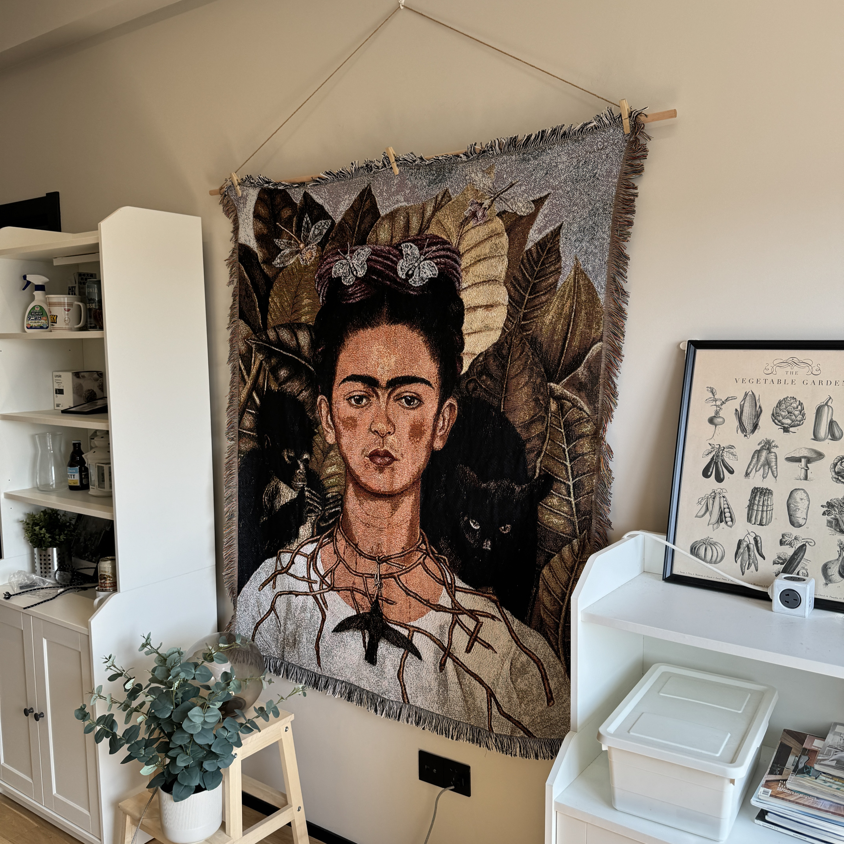 墨西哥画家弗里达卡罗Frida Kahlo 猴子与自画像 挂毯沙发毯