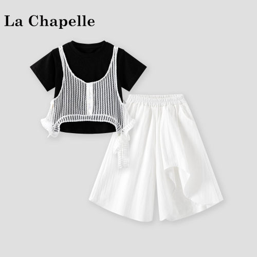 La Chapelle【拉夏贝尔】夏季韩系女童蕾丝拼接裤子三件套LD2614