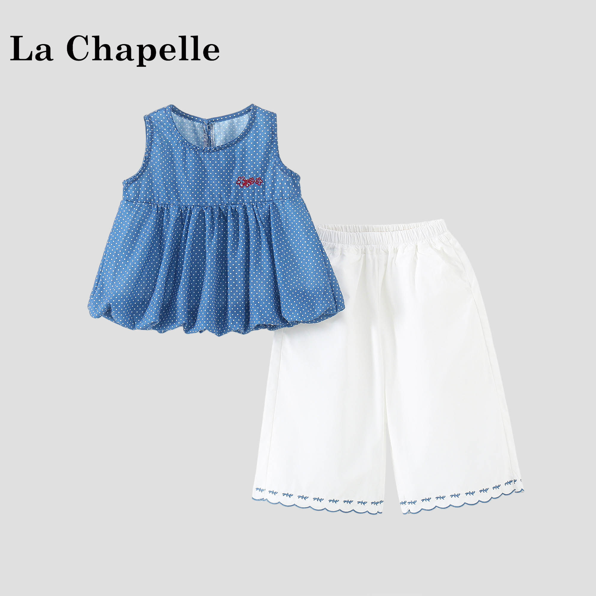 La Chapelle【拉夏贝尔】时尚夏季儿童无袖波点背心两件套LD2018
