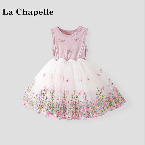 La Chapelle【拉夏贝尔】夏季甜美女童无袖碎花蝴蝶连衣裙LD2406